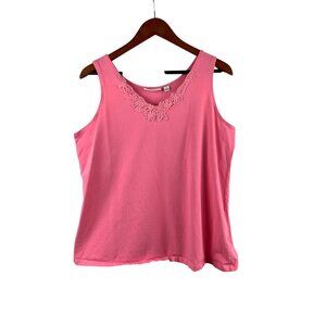 Susan Graver Pink Lace Trim Tank Top L